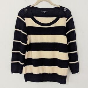 Pink Tartan Round Neck Button Striped Sweater Wool Angora Beige Blue Large L